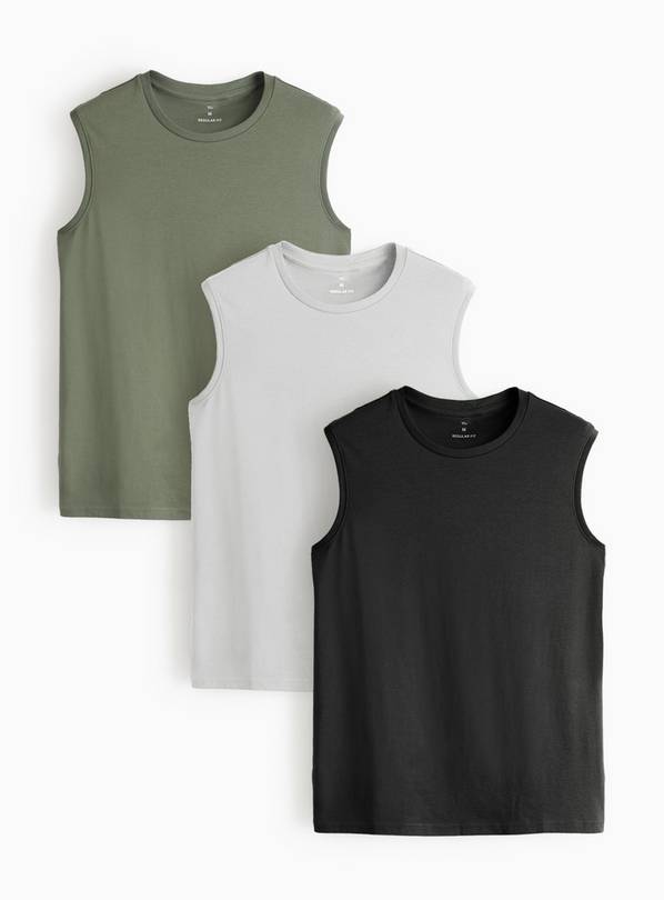 Plain Sleeveless Tank Vest 3 Pack S